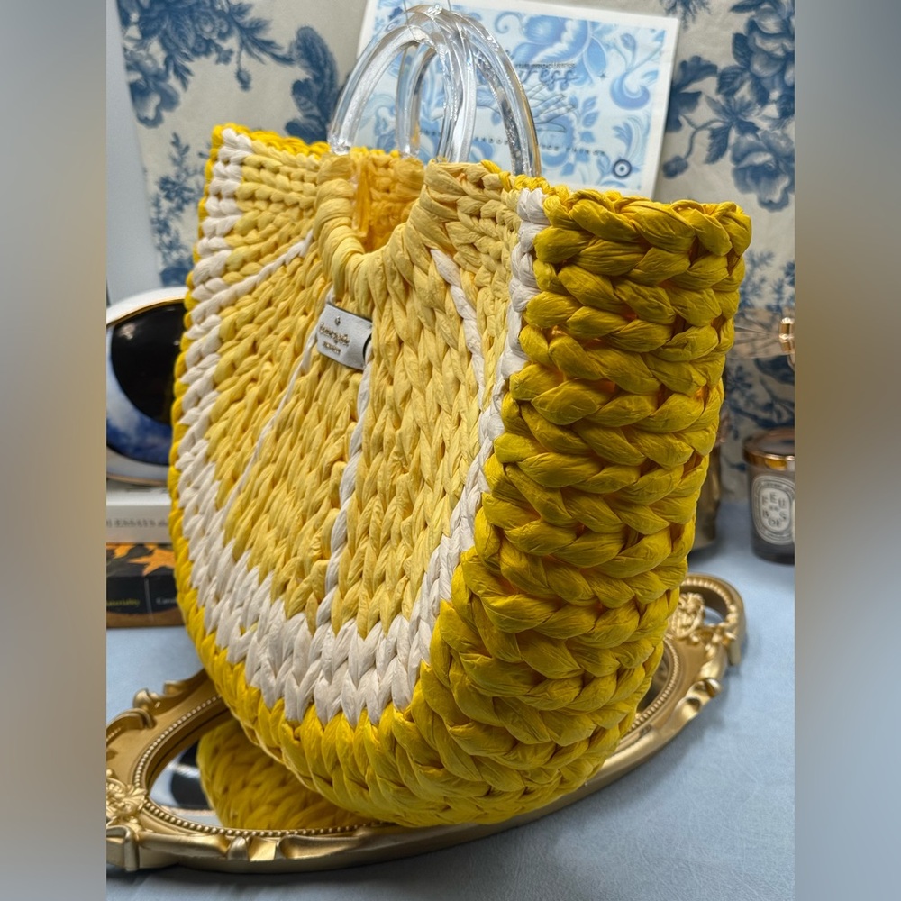 🆕 KATE SPADE NEW YORK 🧿 NWOT Picnic Perfect Lemon Woven Straw Tote Bag *FLAW* - Picture 7 of 16